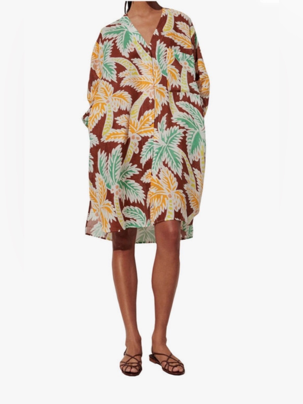 Rachel Comey Gita Linen Midi Dress Brown Multi Palm Size 2